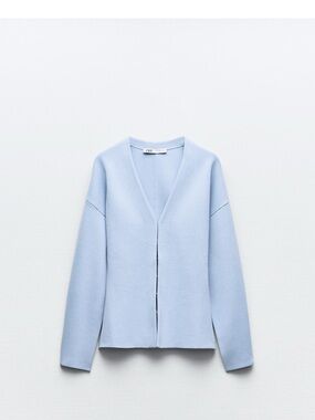 Zara Pastel Blue V-Neck Knit Cardigan